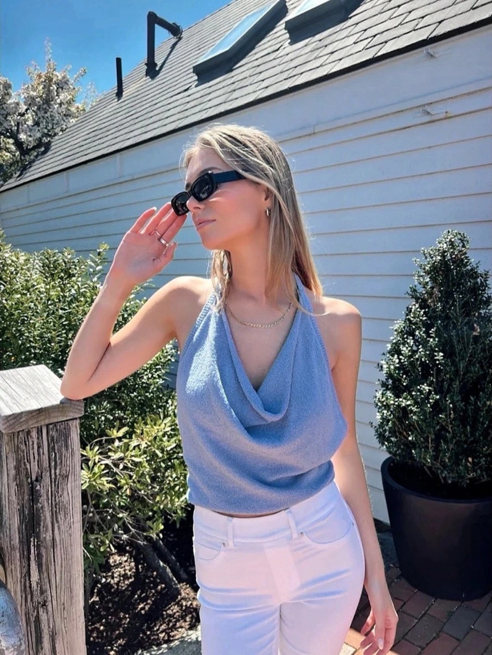 Urban Outfitters Blue Cowl Neck Tank Top Size Medium